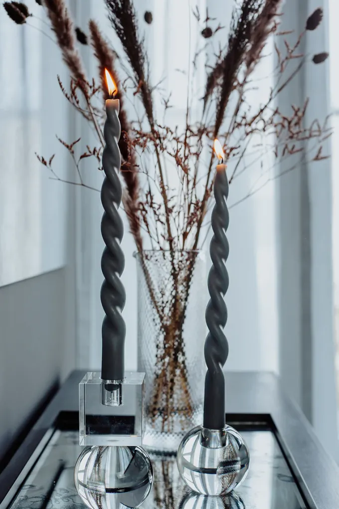 Outlet Specktrum The Curly Candle Collection - Packed with 4 Pieces per box - Steel Grey Fully Curled